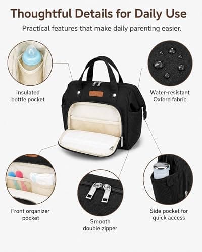 FHELAD Small Diaper bag,Diaper Bag for Toddlers,Mini Tote for Shopping Walking,Compact Backpack for Travel, Black1, Compact — view 4