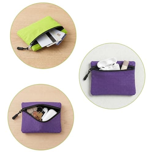 2 Pack Coin Purse Pouch Small Purses Coin Wallets for Men Women Money Pouch Oxford Cloth Mini Purse with Zipper for Women Men Daily Travel Shopping and Outdoor Activities (Green + Purple) — view 4