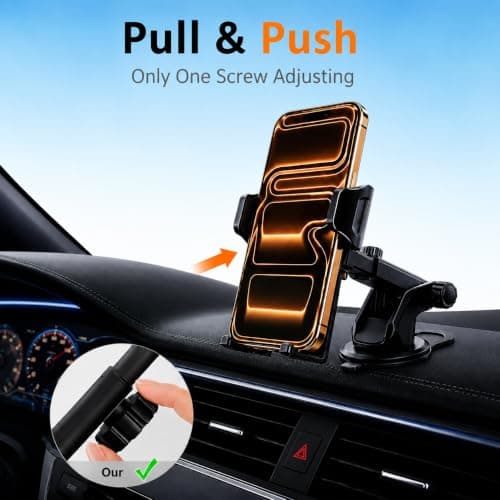2026 Upgraded Car Phone Holder with [Ultra-Strong Magnets] [Strong Suction + Nano Gel] [360° Rotatable & Foldable] Dashboard & Windscreen Phone Mount for Phone 17/16/15 Pro Max Plus Mini, Black — view 2