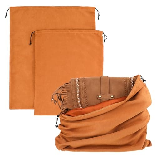 2 Pack Dust Bags for Handbags 2 Sizes Velvet Handbag Dustbag Premium Suede Dust Cover Storage Bags with Drawstring Dustproof Pouch for Handbag Storage Flannel Purse Bag for Travel Home Use (Brown)
