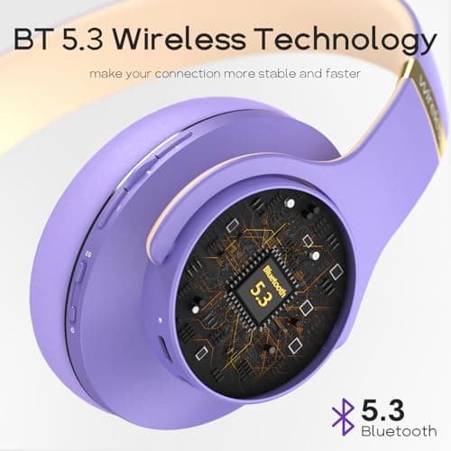 DOQAUS Bluetooth Headphones Over Ear, 90H Playtime, Bluetooth 5.3 Wireless Headphones, 3 EQ Mode, Foldable Hi-Fi Stereo Bass Headphones Wireless, Soft Earpad, Built-in Mic, for Phone PC Travel(Purple) — view 5