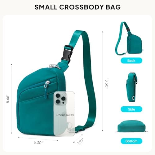 TOPEAST Anti Theft Crossbody Bags for Women Men, Small Sling Crossbody Bag Travel Purse Shoulder Wallet with RFID Blocking, Teal, S, Anti-theft Crossbody Travel Bag for Women & Men — view 4
