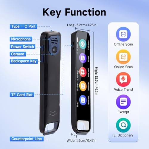 Scan Reader Pen, 134 Languages Scan Translator Pen for Dyslexia, Smart Digital Reading Pen Device Online/Offline for Elderly, Kids, Students, Supports Voice, Scan, Photo Translation, Text to Speech — view 2