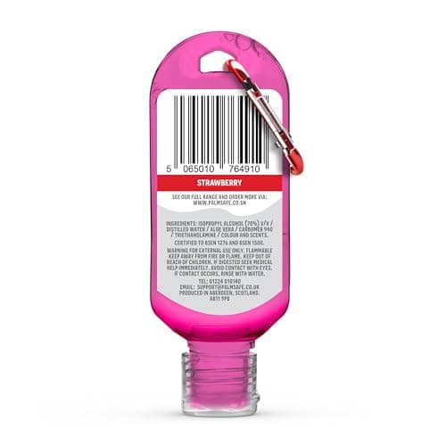 Palm Safe Strawberry 60ml Anti Bacterial Premium Hand Sanitiser Travel Size Refillable Clip Bottle Quick Drying Non Sticky Extra Moisturising Kills 99.9% of Viruses and Bacteria — view 3