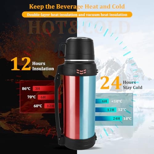 Flask for Hot Drinks, 2L Stainless Steel Vacuum Insulated Flask for Hot and Cold Drinks Coffee, Large Capacity Leakproof Hot Water Bottle with Telescopic Handle for Outdoor Travel Hiking Camping — view 3