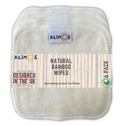 Alimos Bamboo Baby Wipes & Makeup Remover Reusable, Washable, Super Soft, Absorbent Pack of 6 Size Naturally Anti-Bacterial 15x15 cm