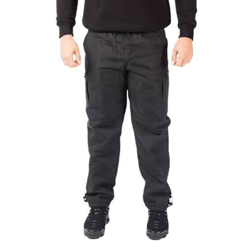 Men’s Thermal Fleece-Lined Cargo Trousers – Windproof Water-Resistant Work Combat Pants with Multi Pockets, Elasticated Waist & Drawstring for Walking & Outdoor, Biker Cyclist Use - Black XL — view 6