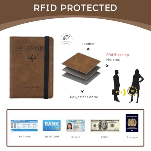 ILIYAH Passport Holder PU Leather RFID Blocking Passport Cover Travel Wallet Case with Card Slot & Elastic Strap Passport Covers (Brown) — view 3