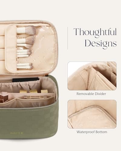 Prite Makeup Bag Toiletry Case for Women with Brush Holder, Green, Standard — view 4