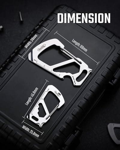 KeyUnity KS00S Carabiner Clip Multitool Stainless Steel 7 Tools in 1,Quick Release Clasp,Wrench,Cross Screwdriver, Slotted Screwdriver,Bottle Opener,Ruler,Key Holder (Silver,Small) — view 3