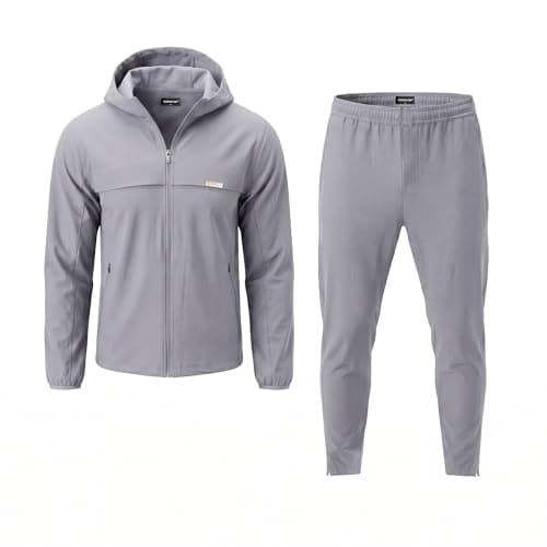 Spindle Men’s 2-Pack Premium Performance Tracksuit Twinset – Tech Bi-Stretch Athletic Hooded Jacket & Jogger Pants Sweatshirt Bundle, Breathable Cotton Poly Training Gym Sweatsuit Set (Grey) — view 6