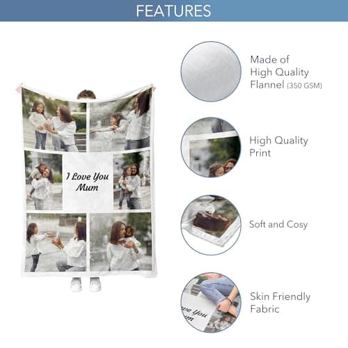 Print Maniacs Personalised Anniversary Blanket, Custom Photo Blanket for Couples, Romantic Gifts for Women & Men, Customised Throw Blanket with Photos, Personalised Birthday for Adults, Him & Her — view 3