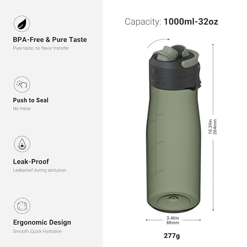 Super Sparrow Water Bottle 1000ml - One-Tap TouchGulp Bottle - Non-Toxic BPA Free - Lightweight & Sustainable Tritan Water Bottles for Sports, Travel, Outdoors — view 3