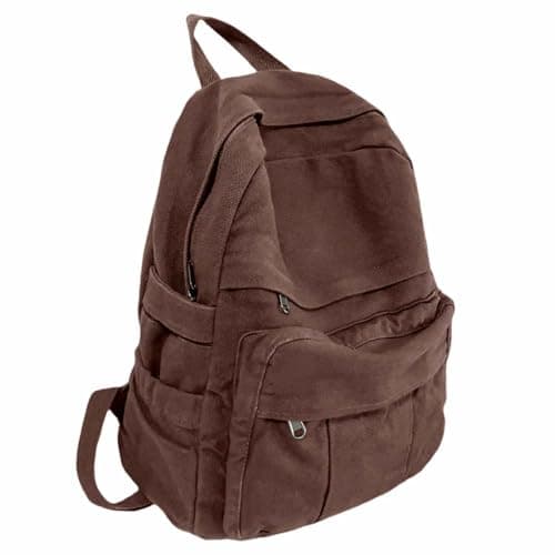 GAMLFL Canvas Backpack for Women Retro Aesthetic Rucksack Basic Backpack for High School/College Students Travel Laptop Bag, Espresso Brown, M, Travel Backpacks