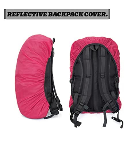 1 Pack Reflective Backpack Cover, Waterproof Backpack Rain Cover, Reflective Rucksack Covers in Polyester, Waterproof Rucksack Cover for Outdoor Hiking Riding Climbing, Fluorescent Pink-M(26-40L) — view 2
