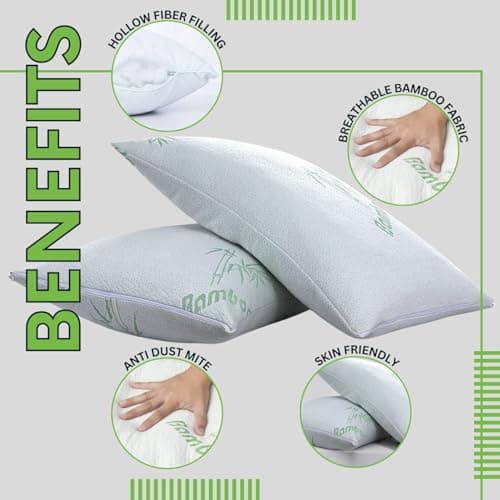 Bedding Home Luxury Bamboo Pillows 6 Pack, Cooling Bamboo Bed Pillows for Sleeping, Hollow Fibre Filling Neck & Back Support Orthopedic Pillow, Anti Allergy Soft Luxury Bed Pillow UK — view 4