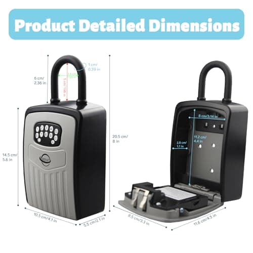 SISAV Smart Bluetooth Key Lock Box,Remote Access via App/Code,Resettable 6-Digit Combination,Large Capacity for 5 Keys,Wall-Mounted,No WiFi Needed,Grey(with Shackle) — view 2