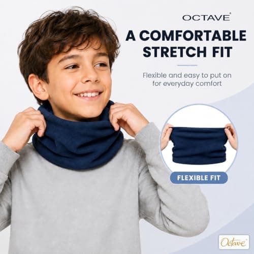 Octave® Winter Neck Warmer For Kids, Multifunctional Fleece Neck Gaiter Face Covering Mask Snood Scarf For Boy and Girls Cycling and Outdoor Sport (Navy) — view 3