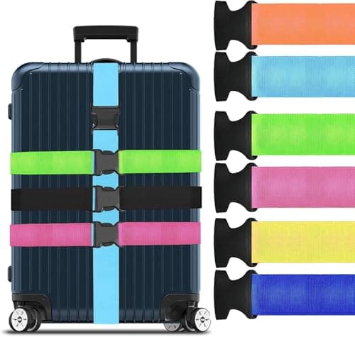 6pack Luggage Straps for Suitcase Straps,Personalised Luggage Straps for Suitcases,Adjustable Travel Packing Secure Belt Accessory Set for Travel Bag
