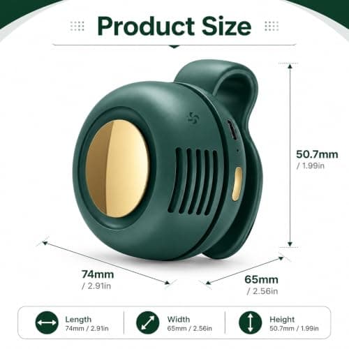 XPJBKC Clip on Fan for Clothes, Small Portable with 3 Speeds, Green | Clip On Mini Bladeless Fan, Rechargeable Hands Free, Whirlwind Clip Waist Neck Fan, for Outdoor Travel Office Household — view 3