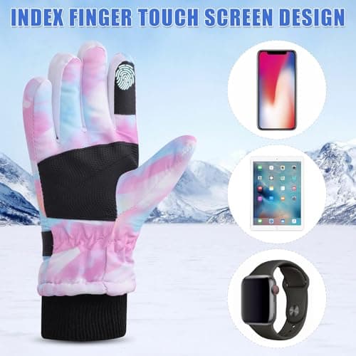 Kids Ski Gloves Waterproof Thermal Snow Gloves for Girls Aged 5-15, Windproof Non-Slip Winter Mittens with Adjustable Cuffs, Warm Snowboard Mittens for Sledding Skating Outdoor Sports，Pink：5-9 years — view 5