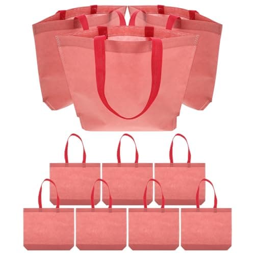 Beavorty Pink Non-woven Tote Bags 10 Pack for Grocery Shopping and Storage