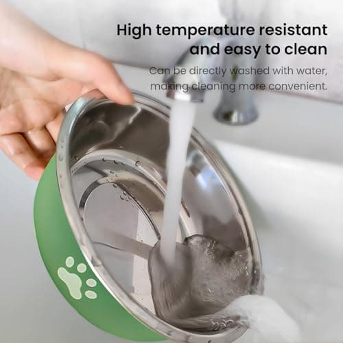 Dog Bowls 2 Pack, 450ml Stainless Steel Dog Food and Water Bowls with Non Slip Rubber Base, Small Dog Bowl Set for Puppies, Cats and Small Pets, Easy to Clean, Pink and Green — view 6