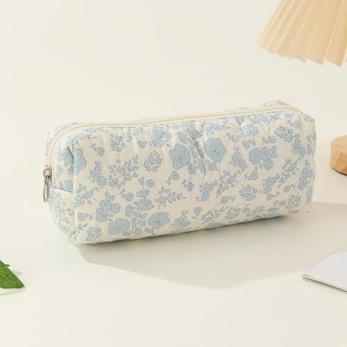 CHAMAIR 3Pcs Coquette Makeup Bag - Quilted Cosmetic Bag Large Make Up Bag Set Aesthetic Floral Toiletry Bag Cotton Travel Skincare Bag for Women Ladies Girls (Style B1) — view 4