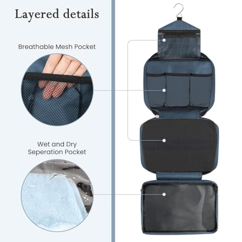 Maliton Hanging Toiletry Bag, Waterproof Foldable Wash Bag (Navy Blue) — view 3