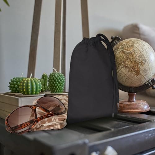 Bronta Mill Plain Natural 100% Cotton Drawstring Stuff Bags | Eco Friendly Storage Pouch | Black - S - 30cm x 25cm — view 5