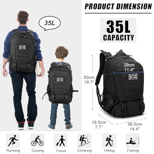 Jueachy Military Tactical Backpack 35L Water Resistant Rucksack for Men — view 3