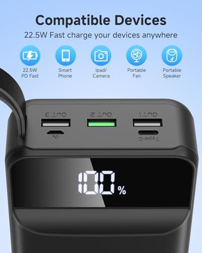 PDBEST 60000mAh Portable Power Bank Fast Charging with 3-in-1 Cable — view 3