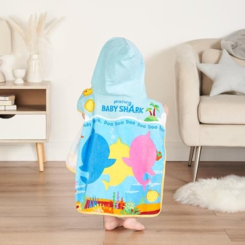 Baby Shark Poncho Towel 100% Cotton Terry 12M+ Super Absorbent Machine Washable 50 x 50cm Unisex Baby Bath Beach Swimming Towel for Children with Hood — view 3