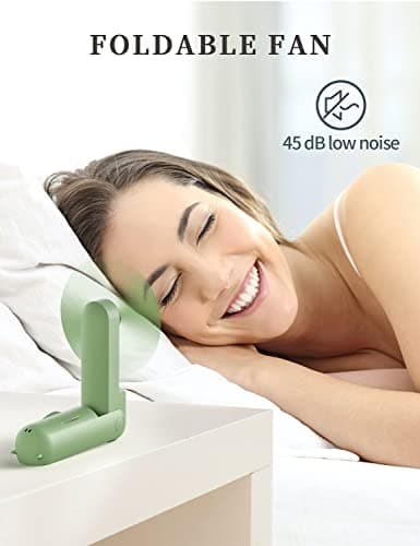 LETSCOL Portable Handheld Fan, Mini Pocket Hand Fan, Foldable Personal Desk Fan with Power Bank, USB Rechargeable Fan for Makeup Home Travel Outdoor (Green) — view 3