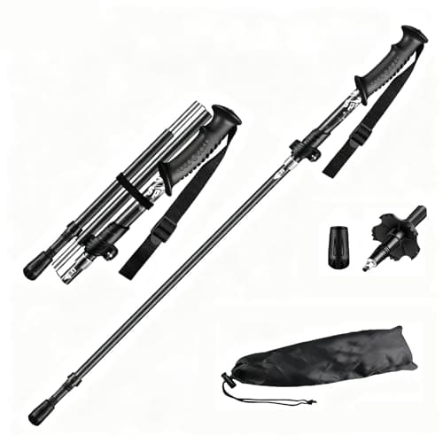 Folding Hiking stick, Walking Pole, Single Trekking Pole, Walking Stick for Hiking, Camping, Lightweight Backpack travel Staff, Best Gift for Outdoor Enthusiasts (Black straight handle, Short)
