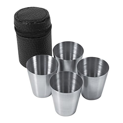 Yinhing Drinking Glass Glasses Drinking Gla Portable Stainless Steel Tea Coffee Cup Set 30ml Beer Mug Travel Mugs with Leather Bag for Camping Picnic and Outdoor Activities (4 Pack) — view 5