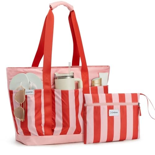 G4Free 35/50L Foldable Beach Bag with Zipper Pockets, Waterproof Tote Pool Handbags for Women, Compatible with Stanley Cup, Weekender, Travel, Holiday