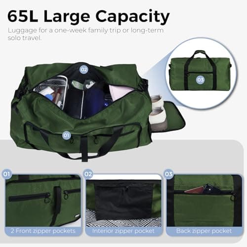 Fmeida 65L Foldable Travel Duffle Bag Waterproof Holdall Luggage Bags — view 4