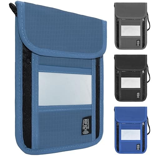 Maiiu Travel Neck Wallet with RFID Blocking – Passport Holder Organizer Neck Pouch – Portable Easy to Conceal Travel Pouch, PVC Dark Blue, Rfid Blocking