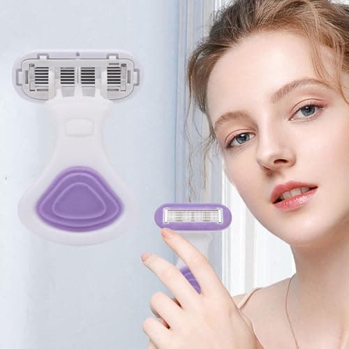 Fauitay Women Travel Shaving Kit, 6 Layer Stainless Steel Cutters Mini Portable with Foldable Non Slip Handle and 3 Refills, for Smooth Hair Removal on Legs Underarms (Purple) — view 4