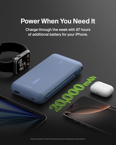 Belkin BoostCharge 20000mAh Power Bank with Integrated USB-C Cable - Blue — view 5
