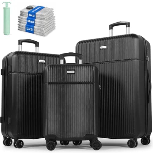 Tavoxda 3 Piece Luggage Sets, ABS Hardshell Suitcase Set for Family Travel