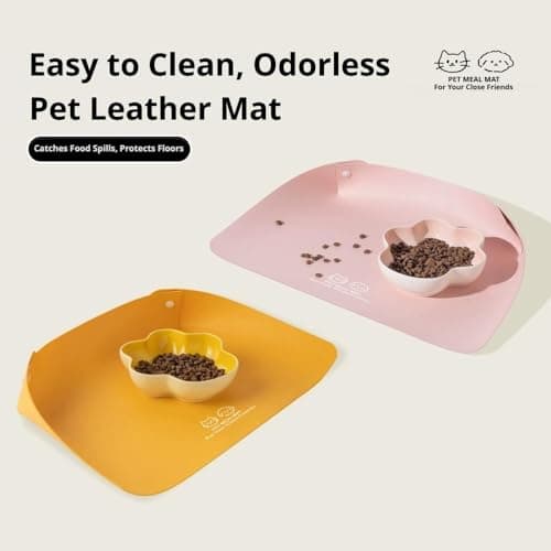 Cat Dog Food Mat,Snap-Button Faux Leather Pet Food Mats,Waterproof Non Slip Leather Pet Feeding Mat for Cats and Small Dogs,Semi Enclosed Easy Clean Mats to Contain Spills,for Bowls,Water Fountains — view 5