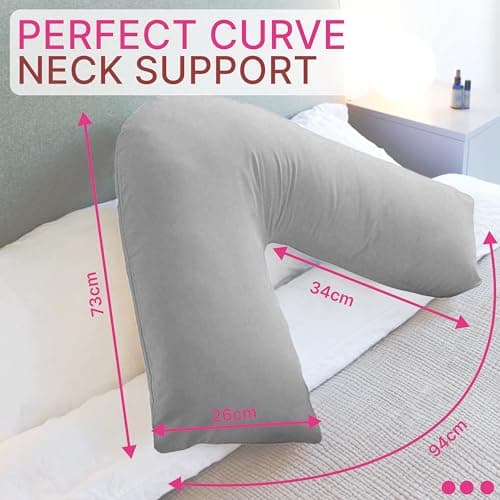 I&S Home V Shaped Pillow With Pillowcase Grey - Orthopeadic Support Pillow for Neck, Back and Shoulder, Maternity, Nursing & Pregnancy Pillow - Hypoallergenic V Pillow (Grey) — view 2