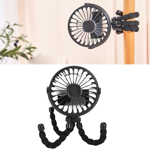 Fabater Portable Baby Stroller Fan, Battery Operated Clip on Fan with Flexible Tripod, Silent Cooling for Car Travel Outdoor, Compact USB Rechargeable for Toddler (Black)