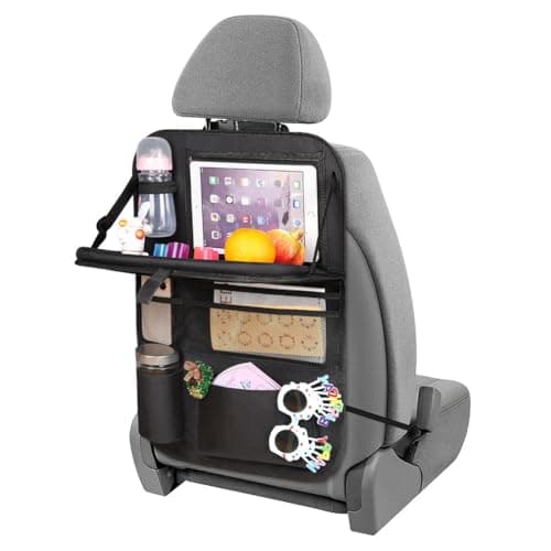 URAQT Car Seat Organizer, Car Organiser for Kids, 8 Storage Pockets with Foldable Table Tray and Tablet Holder, Multifunctional WaterProof Back Seat Protector, for SUV, Truck, Travel Accessories