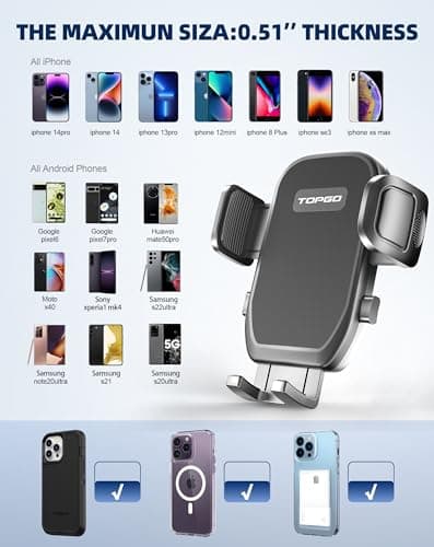TOPGO Cup Holder Phone Mount, Secure & Stable Cup Phone Holder for Car, Compatible with 4.0" to 7.0" Smartphones, Black — view 6