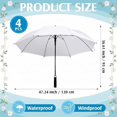 Weewooday 4 Pack Large White Umbrella 47 Inches Auto Open Wedding Golf Windproof and Rainproof Umbrella Bride Bridegroom Party(Eva Handle) — view 2