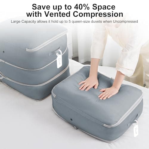 DIMJ 220L Self Compressing Storage Bags - Heavy Duty Air Valve Bedding Organiser, Compress Bedding from 110L to 66L Per Bag for Wardrobe, Travel & Moving | No Pump Space Saver, 2 Pack, Grey — view 2