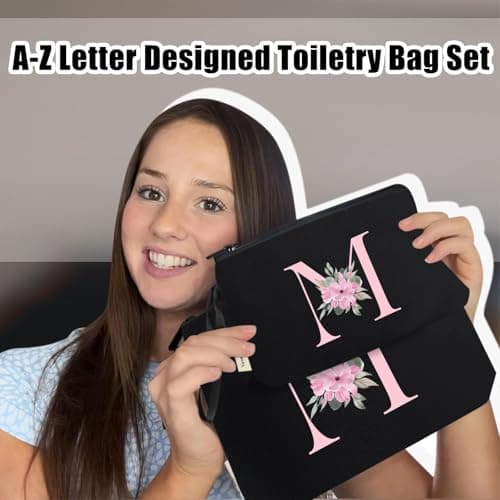 Vavabox 2Pcs Initial Toiletry Bags Set Birthday Gifts for Women (M, Black) — view 6